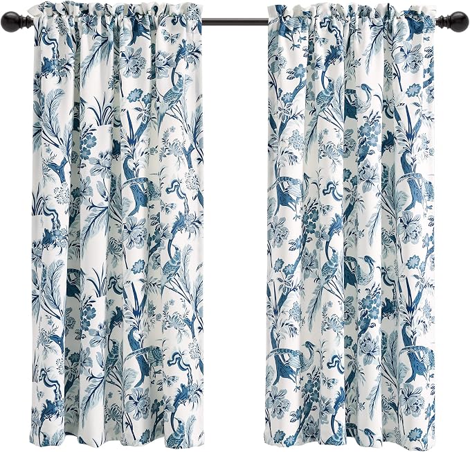 Lush Decor Dolores Light Filtering Window Panels, Pair, 52" W x 63" L, Blue - Floral Curtains for Bedroom - Vintage Curtains - Coquette Room Decor
