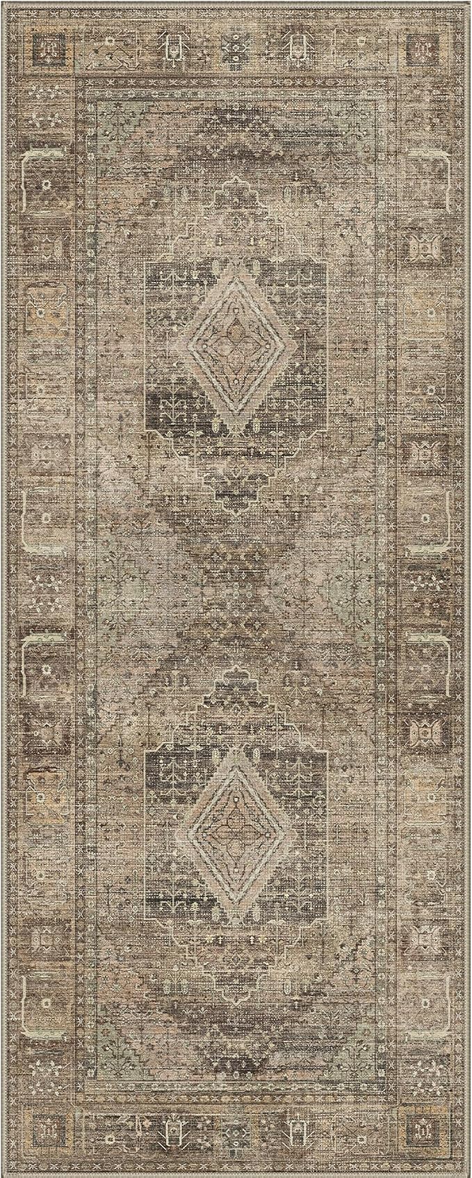 GENIMO Runner Rug 2x7 Non Slip Machine Washable Hallway Runner Vintage Rug, Low Pile Lightweight Rugs for Entryway, Hallway, Kitchen and Corridor, Chestnut Tan