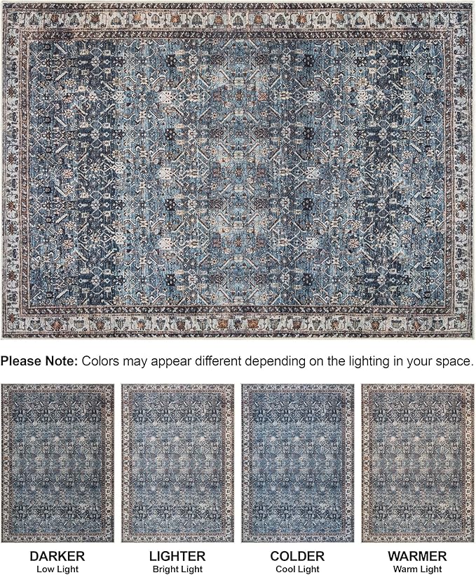 Bloom Rugs Washable Non-Slip 2' x 3' Rug - Blue/Beige Traditional Oriental Area Rug for Living Room, Bedroom, Dining Room, and Kitchen - Exact Size: 2' x 3'