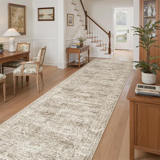 Soalmost Runner Rug 3x10 Washable Non-Slip Hallway Runner Rugs for Kitchen Bathroom Laundry Room Brown Vintage Floor Carpet Runners for Hallways Entryway