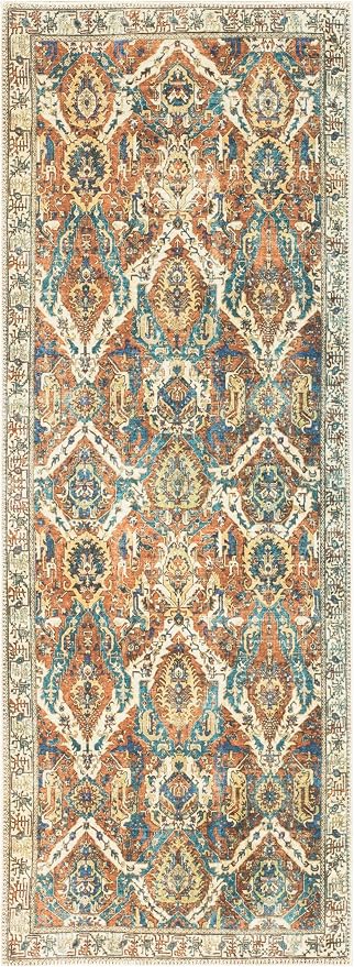 Keen Home Design 30"x84" Rug - Machine Washable Runner Rug with Non-Slip Backing, Ideal for Hallway, Entryway, Kitchen, Laundry Room - Vintage, Easy Clean, Durable, Low Pile Rug - (2'6" x 7')