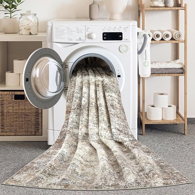 LOVORAL Area Rugs for Living Room: 9x12 Washable Neutral Abstract Rug for Bedroom Large Soft Modern Dining Room Rugs Indoor Floor Low Pile Carpet for Home Office Nursery - Brown Grey