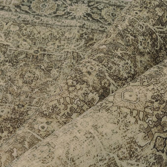 PureCozy Vintage Area Rug 4x6 Light Brown Bedroom Indoor Kitchen Washable Living Room Carpet Tribal Distressed Retro Accent Throw Rug for Office Dining Room Bathroom Faux Wool