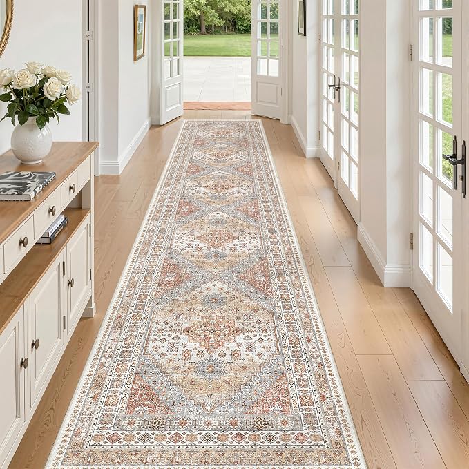 zesthome Long Hallway Runner Rug- Carpet Runners for Hallway 12ft, Anti Slip Backing Washable Rug Runner for Bathroom, Entrance, Living Room, Soft Low Pile Modern Rug Runner(Orange,2'x12')
