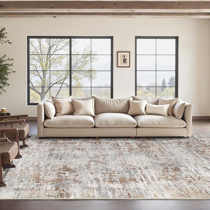 Art&Tuft Washable Rugs 5x7 - Stain Resistant Anti-Slip Backing Abstract 5x7 Area Rugs for Living Room, Foldable Machine Washable Area Rug(5'x7', Rust)
