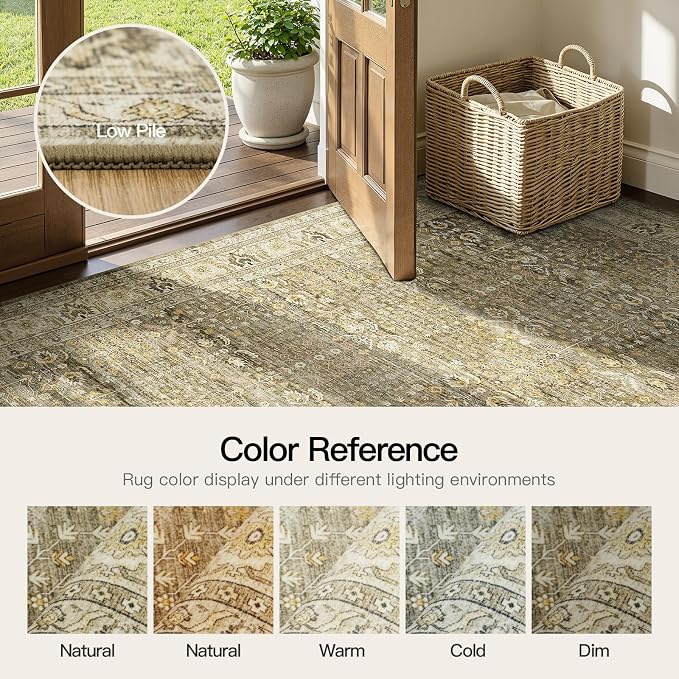 Lofus 9x12 Large Brown Area Rug for Living Room & Bedroom Washable Non-Slip | Soft Boho Vintage Area Rugs for Bedroom Dinning Room Home Office Indoor