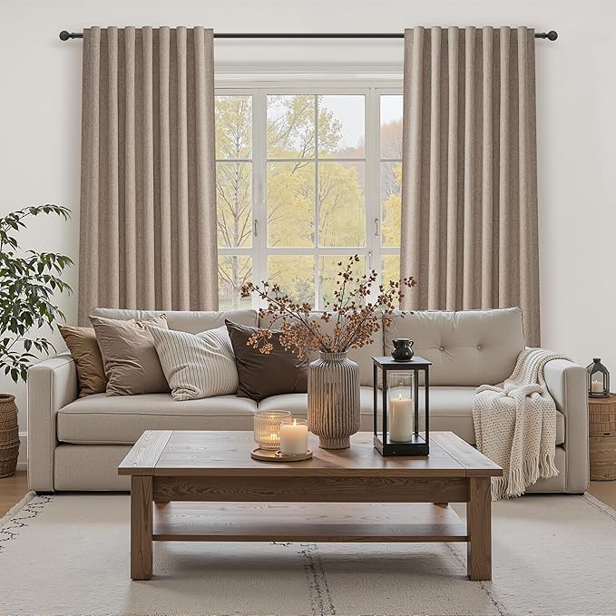 Dark Flax Black Out 108 Inch Long Boho Curtains 2 Panel Set, Farmhouse Curtain for Living Room Darkening/Thermal/Noise Reduction Textured Linen Drape 9ft Hook&Ring Included Chocolate 50"Wx108" L