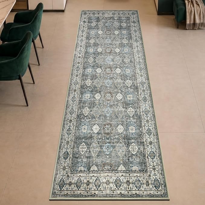 Keen Home Design 30"x144" Rug - Machine Washable Runner Rug with Non-Slip Backing, Ideal for Hallway, Entryway, Kitchen, Laundry Room - Vintage, Easy Clean, Durable, Low Pile - (2'6" x 12')