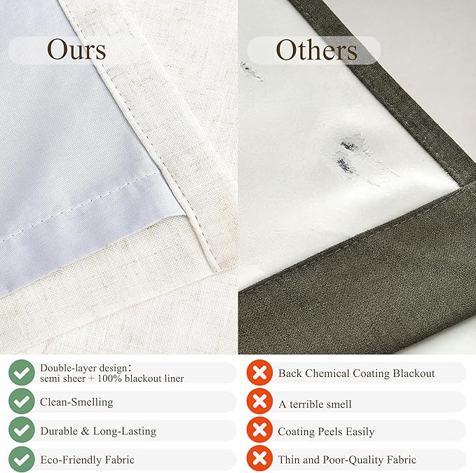 Natural Pinch Pleated Linen Blackout Curtains 84 Inch Length for Bedroom Living Room 2 Panels, Darkening Thermal Insulated Cream Beige Birch Neutral Pinch Pleat Back Tab Track System Drapes
