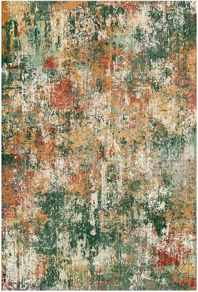 RELEANY Washable Area Rugs 2'x6' Non-Slip Modern Abstract Soft for Living Room Entryway Bedroom Kitchen, Print Pattern, Green Orange Rust Red Cream Colorful