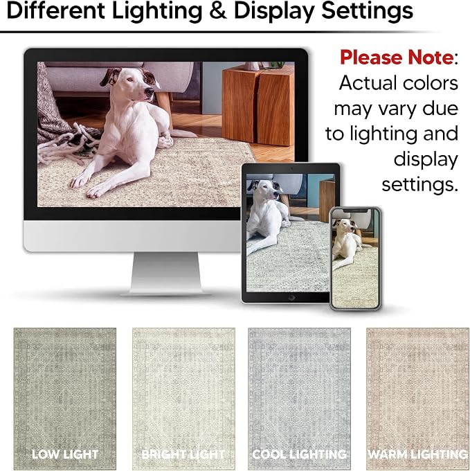 Keen Home Design 9x12 Rug - Machine Washable Area Rug with Non-Slip Backing, Ideal for Living Room, Dining Room, Bedroom - Vintage, Easy Clean, Durable, Low Pile Rug - (9' x 12')