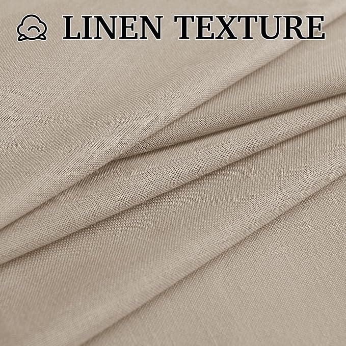 RYB HOME Back Tab Taupe Linen Curtains for Farmhouse, Boho Rustic Sheer Decoration for Dining Room Nursery Bay Window, Taupe, W 52 x L 108 inches, 2 Panels Set