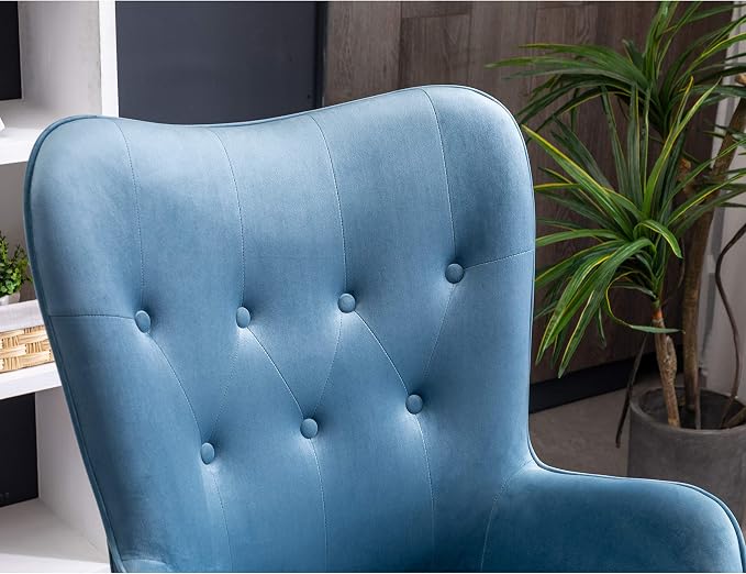 Roundhill Furniture Doarnin Contemporary Silky Velvet Tufted Button Back Accent Chair, Blue