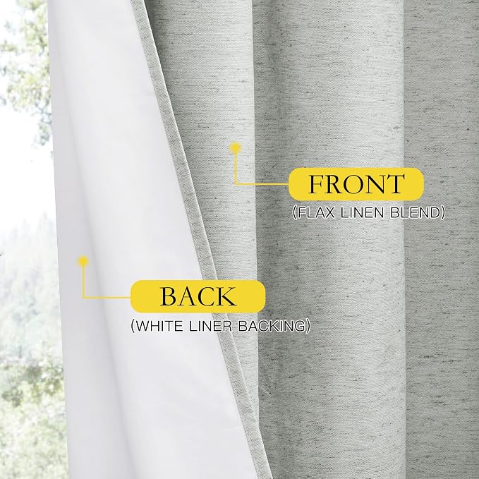 NICETOWN Grey Long Linen Full Shade Panels 108 inches Long 2 Panels, 52" Wide, Thermal Insulated & Energy Efficiency Blackout Curtains for Living Room, Lined Silky Performance Window Dressing
