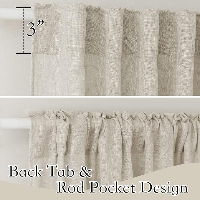 RYB HOME Sheer Curtains 95 inches Long - Linen Texture Semi Sheer Draperies Light Airy Breezy Window Decor for Sun Room Hotel Office Dorm Open House Bedroom, Angora, W 52 x L 95, 2 Pcs