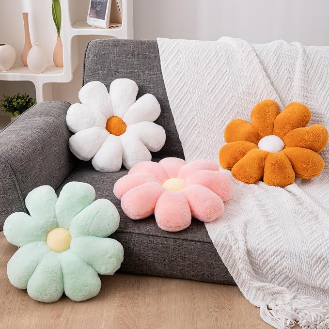 2 Pcs Flower Throw Pillow Set for Teen Girls Bedroom Preppy Room Decor Aesthetic, Cute Daisy Decorative Preppy Throw Pillows for Bed Sofa Chair Home Decor (Pink & White)