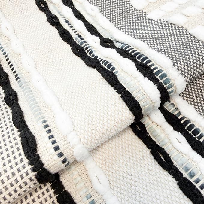 NUYECY Chenille and Cotton Long Pillow for Bed, Striped Textured Boho Lumbar Throw Pillow Cover 14x36, Neutral Accent Decorative Extra Long Body Pillow Case for Couch, Sofa, Bedroom, Black and White