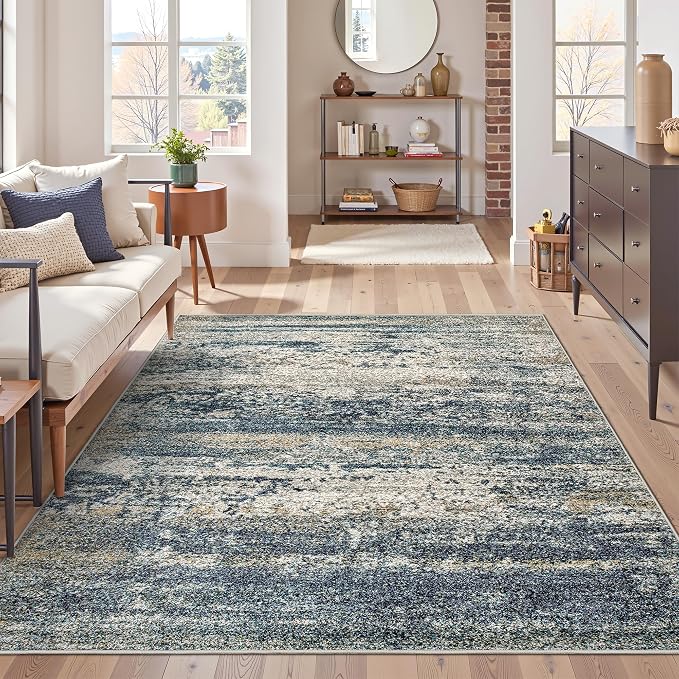 Art&Tuft Washable Rug 3x5, Anti-Slip Backing Abstract 3x5 Rug, Stain Resistant Rugs for Living Room, Foldable Machine Washable Area Rug (3'x5', Navy)