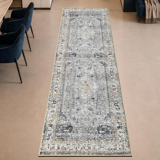 Keen Home Design 30"x144" Rug - Machine Washable Runner Rug with Non-Slip Backing, Ideal for Hallway, Entryway, Kitchen, Laundry Room - Vintage, Easy Clean, Durable, Low Pile - (2'6" x 12')