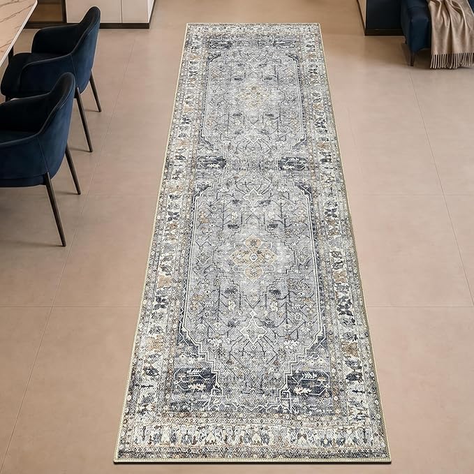 Keen Home Design 30"x84" Rug - Machine Washable Runner Rug with Non-Slip Backing, Ideal for Hallway, Entryway, Kitchen, Laundry Room - Vintage, Easy Clean, Durable, Low Pile Rug - (2'6" x 7')