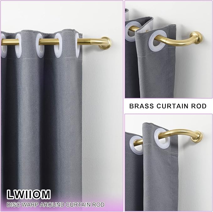 Brass Disc Curtain Rods, 28-48 Inches Window Curtain Rod,Adjustable Room Darkening Drapery Rod with Aluminum Finials and Brackets,Wrap Around Design