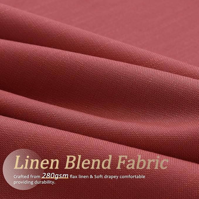 Jowels Red Linen Blackout Curtains 84 Length 2 Panels Set for Living Room Bedroom, 100% Black Out Thermal Insulated Linen Drapes, Room Darkening Grommet Curtains 84 Inches Long, Red