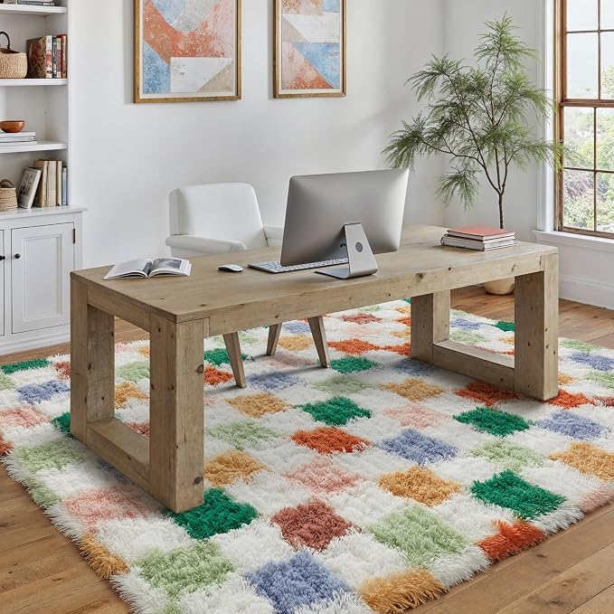 PureCozy Checkered Rug 5x7 for Living Room, Modern Neutral Shag Rug Super Soft Washable Indoor Fuzzy Carpet Non-Slip Fluffy Rugs for Bedroom Home Aesthetic Decor