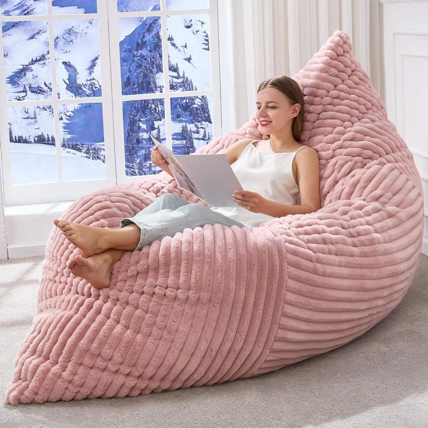 Hobestluk 3 in 1 Bean Bag Chair Giant Bean Bag Chairs Convertible Bean Bag Floor Cushion with Machine Washable Cover, Beanbag Chairs for Adult (Pink)