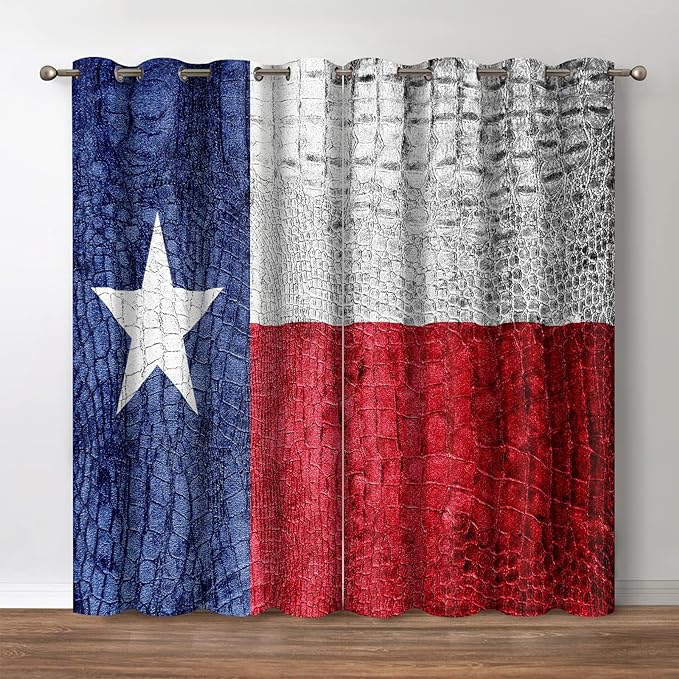 Jekeno Texas Flag Blackout Curtains - Room Darkening Window Drapes Painted on Crocodile Snake Skin Patriotic Emblem Print Decor Home Bedroom Living Room Grommet Window Drapes 2 Panel Set, 42"x63"