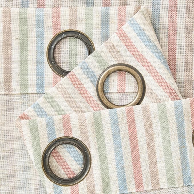 jinchan Linen Curtains for Living Room Candy Striped Curtains 84 inch Length for Baby Girls Kids Room Ticking Stripe Pattern Light Filtering Nursery Drapes Grommet Window Treatments 2 Panels Candy