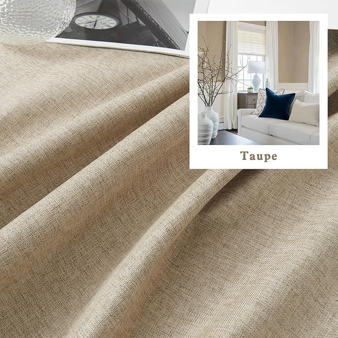 DUALIFE 100% Blackout Curtains 120 Inches Long 10 ft Tall,Extra Long Curtains Linen Textured Thermal Insulated Curtains & Drapes for Bedroom,Living Room - Taupe W50x L120