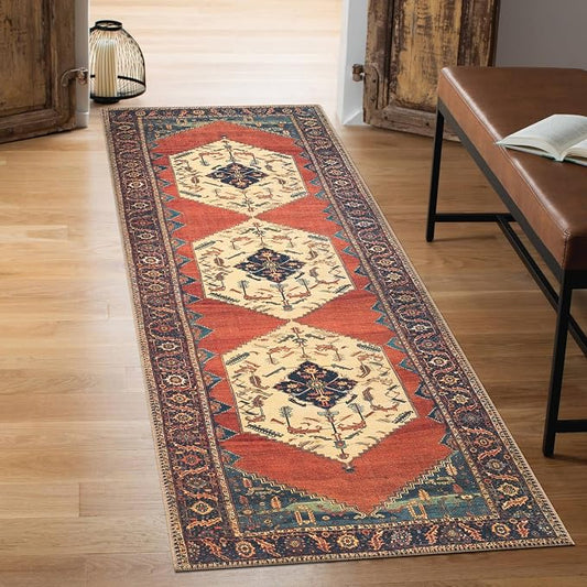 Keen Home Design 30"x144" Rug - Machine Washable Runner with Non-Slip Backing, Ideal for Hallway, Entryway, Kitchen, Laundry Room - Vintage, Easy Clean, Durable, Low Pile Rug - (2'6" x 12')
