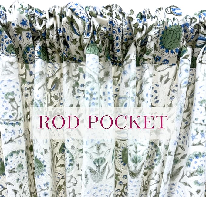 ATOSII 100% Cotton Single Panel Block Print Curtain, Easy Hanging with Rod Pocket & Loop, Living Room, Dining Room, Bedroom Light Filtering Boho Curtains, Set of 1, 60" W X 108" L, Clover Blue