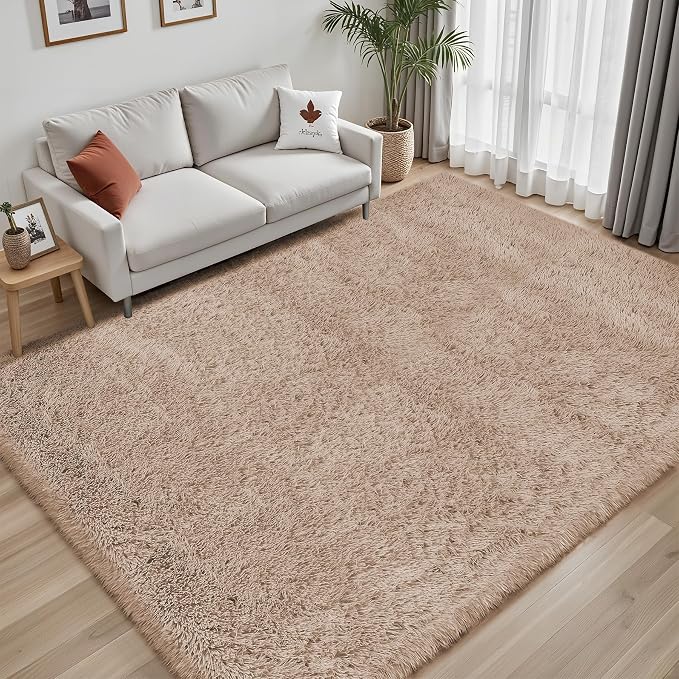Area Rug for Living Room Bedroom: 6x9 Camel Soft Fluffy Shag Upgrade Non-Slip High Pile Carpet Large Fuzzy Plush Indoor Floor Decor Shaggy Rug for Kid Boys Girls Dorms Playroom Nursery Modern Home