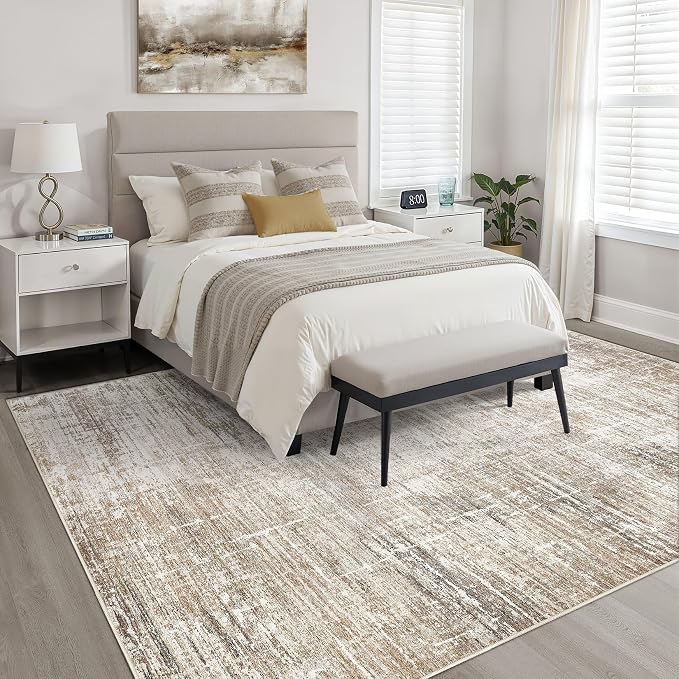 6x8 Area Rug Living Room: Washable Large Neutral Rug Abstract Soft Modern Stain Resistant Indoor Floor Non-Slip Carpet for Bedroom Nursery Kids Office Playroom Dining Room Under Table- Dark Brown