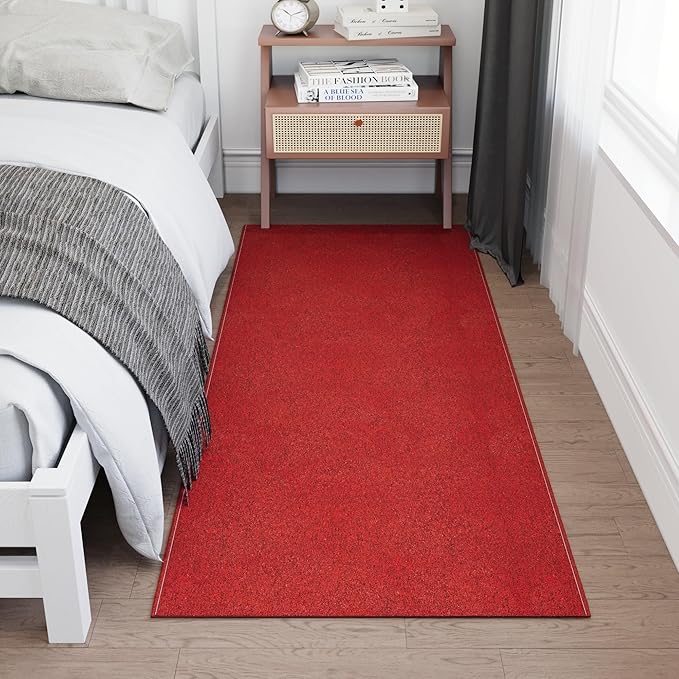 Ottomanson 1'10" x 6' Ultra-Thin Hallway Runner Rug - Durable Non-Slip Carpet for High-Traffic Areas - Fits Under Doors for Seamless Entry - Ideal for Kitchen, Entryway, Bedroom & Living Room, Red