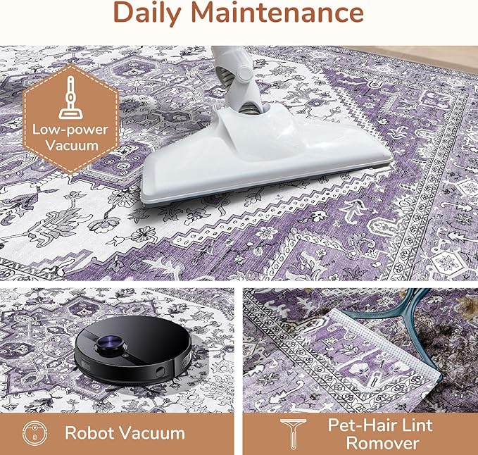 OPPODREAM Soft 10x14 Area Rugs, Washable Rugs 10x14 with Non Slip Backing, Low-Pile Faux Cashmere 10 x 14 Carpet, Purple