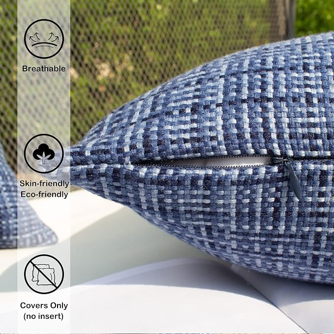 Kevin Textile Pack of 2 Decorative Outdoor Waterproof Throw Pillow Covers Pillowcases Modern Cushion Cases for Patio Couch Bench 22 x 22 Inch Navy Blue