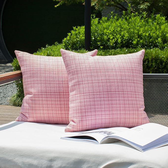 Kevin Textile Pack of 2 Decorative Outdoor Waterproof Pillow Covers Valentines Day Garden Cushion Sham Throw Pillowcase Shell for Patio Tent Couch 20x20 Inch Pink