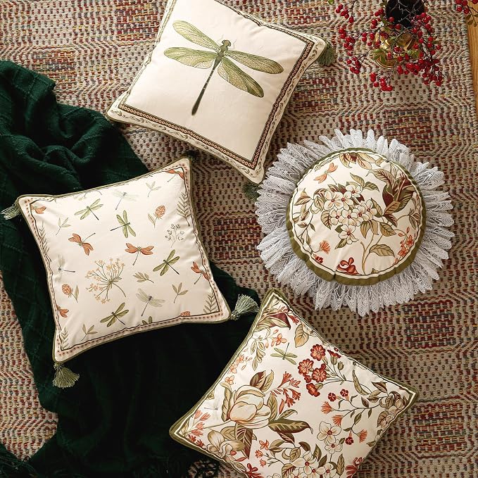 ISAENNE Designer Velvet Throw Pillow Covers,Set of 2,Diameter 16"-Grace D | Pillow Cover,Concealed Zipper Design,Dragonfly Pattern,Sofas,Bedroom,Living Room,Lounge Chairs,All Season Home Decor