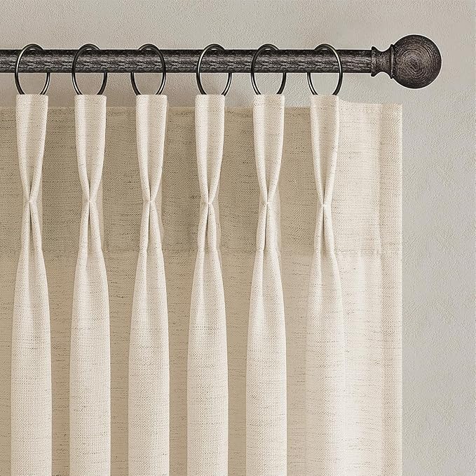 Topfinel 105 Inch Curtains 2 Panels Set,Two Packs Pinch Pleat Back Tab Linen Window Semi Sheer Privacy Thick Decorative Curtain Drapes for Living Room Bedroom,40x105 in Long,Sand Beige