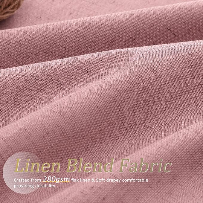 Jowels Blush Pink Linen Blackout Curtains 102 Length 2 Panels Set for Living Room Bedroom, 100% Black Out Thermal Insulated Linen Drapes, Room Darkening Grommet Curtains 102 Inches Long