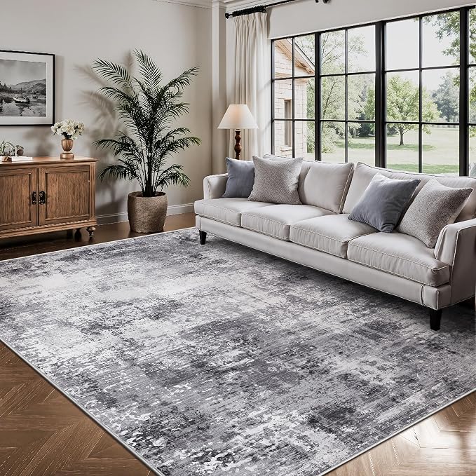 5x7 Area Rugs, Abstract Modern Ultra Soft Washable Rug, Non Slip Carpet with Rubber Back Stain Resistance Rugs for Living Room, Bedroom, Dining Room Decor(Black & Grey)