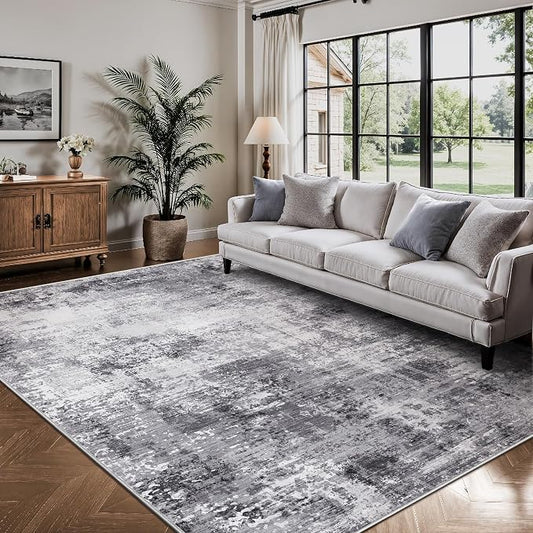 5x7 Area Rugs, Abstract Modern Ultra Soft Washable Rug, Non Slip Carpet with Rubber Back Stain Resistance Rugs for Living Room, Bedroom, Dining Room Decor(Black & Grey)