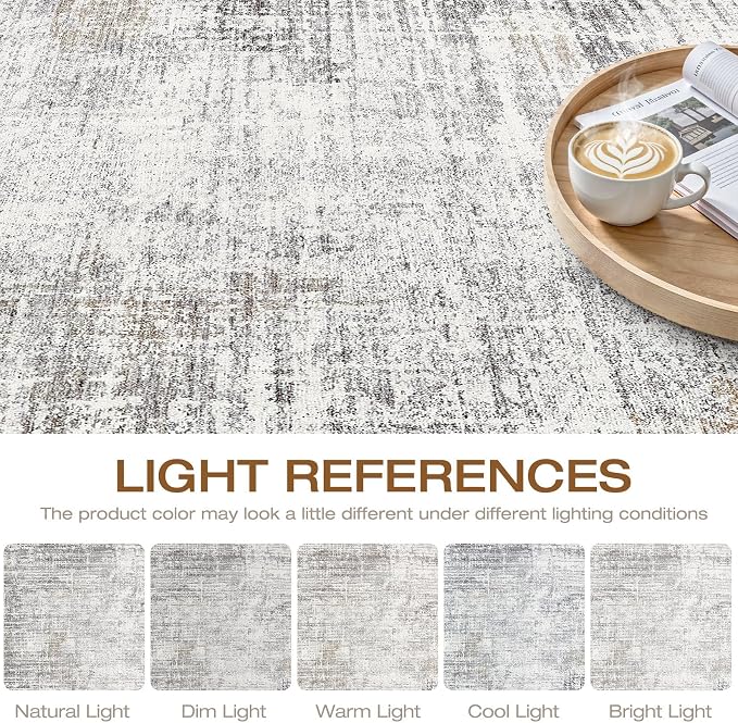 6x9 Area Rugs Living Room: Washable Large Neutral Rug Abstract Soft Modern Stain Resistant Indoor Floor Non-Slip Carpet for Bedroom Nursery Kids Office Playroom Dining Room Under Table- Gray Beige