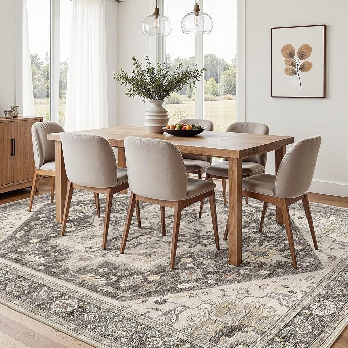 6x9 Area Rugs for Living Room - Large Carpet Ultra Thin Soft Washable Oriental Vintage Floral Distressed Big Indoor Carpets for Bedroom Nursery Dorm Home Decor Aesthetic - Dark Brown
