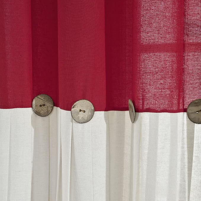 Lush Decor Linen Button Window Curtain Panel, Single, 40" W x 84" L, Red & Off White - Country Curtains - Rustic Decor - Color Block Modern Farmhouse Curtains For Living Room, Bedroom & Dining Room