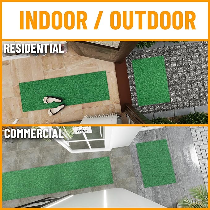 Ottomanson 2'7" x 25' Hallway Runner - Extra Durable Non-Slip Rug Mat for Indoor & Outdoor Use - Ideal for Kitchen, Entryway & Garage - High-Traffic Carpet, Green