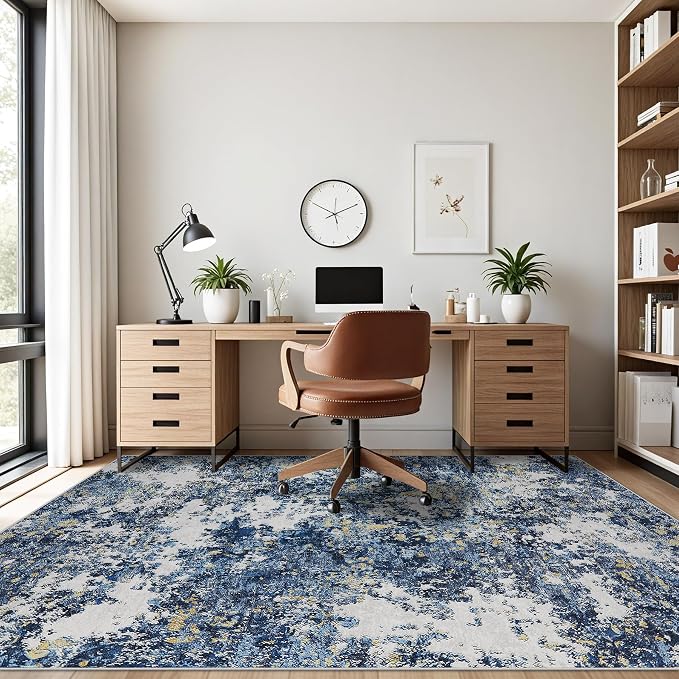 8x10 Area Rug for Living Room Bedroom: Large Washable Rug with Anti-Slip Backing Non-Shedding Stain-Resistant Soft Abstract Carpet for Dining Room Nursery Home Office (Blue/Multi)