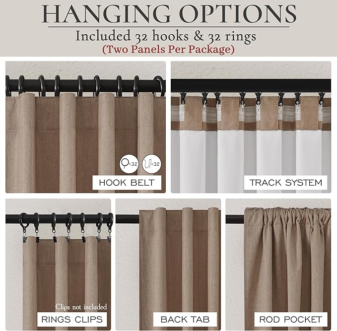 Extra Long Custom 102 Inch Curtains, 100% Blackout Curtains for Bedroom Weather Burg Thermal Insulated Noise Cancelling Pleated Heading Tape Hook Back Tab RustBrown Boho Drapes Chocolate 2 Panel Set